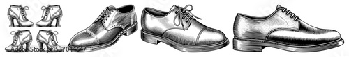 Vector Vintage footwear collection showcases classic lace-up shoes and boots.