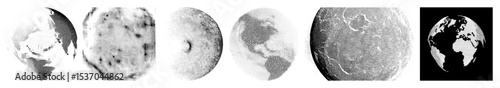 Vector Abstract globe composed of numerous tiny dots transitioning from sparse to dense.