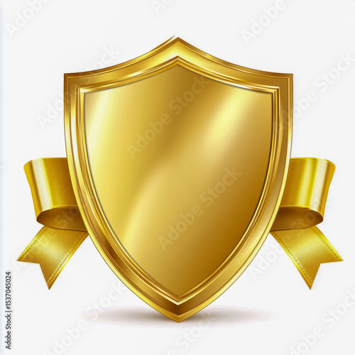 gold shield with ribbon for warranty logo isolated on white background.