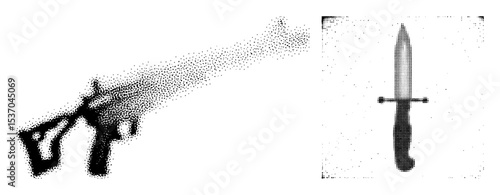 Vector Firearm discharging projectiles towards a dagger .