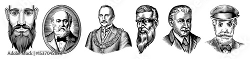 Vector Collection of vintage-style male portrait illustrations.