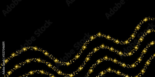 Shimmering Golden Glitter Frame On Black Background for Luxury and Celebration. Illustration