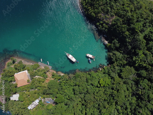 Wallpaper Mural A stunning drone view of Paraty Bay with Ilha dos Cocos, crystal-clear waters, lush islands, and vibrant summer vibes. Torontodigital.ca