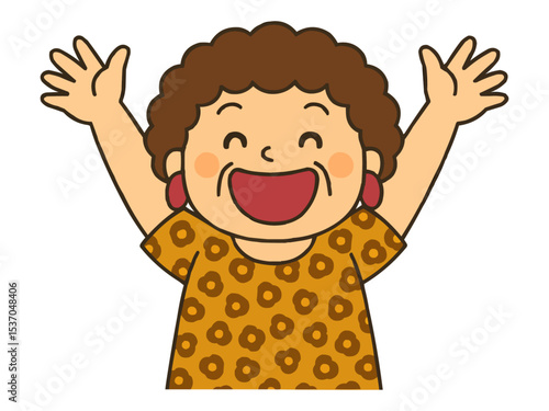 バンザイをして大喜びする大阪のおばちゃんの上半身イラスト