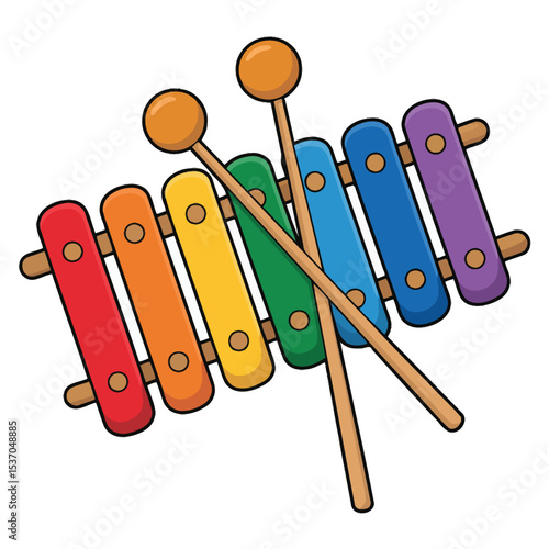Rainbow colored xylophone with mallet sticks