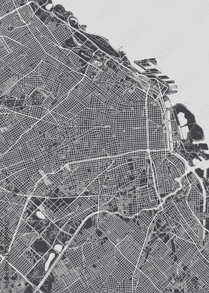 Obraz premium City map Buenos Aires, monochrome detailed plan, vector illustration