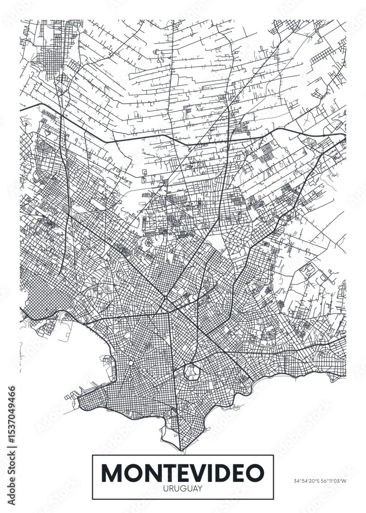 Fototapeta premium City map Montevideo, detailed urban planning travel vector poster design