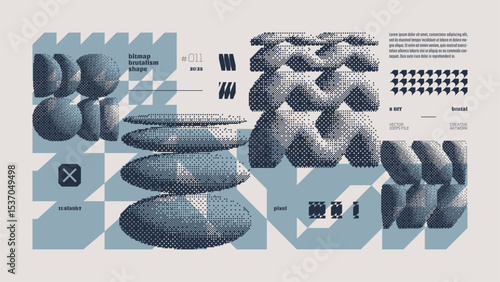 Dithering bitmap abstract vector color background with Postmodern geometric graphic brutalism shapes, Y2K bold vector pixelated modernism artwork banner inspiration retro 8bit aesthetic, cadet gray 11