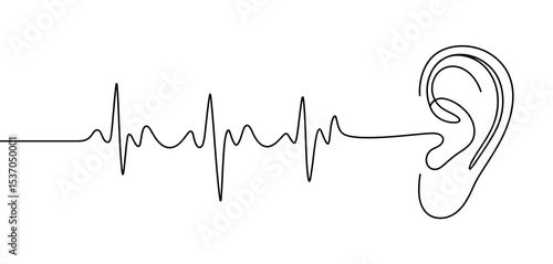 Continuous line drawing of ear and heartbeat