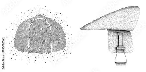 Vector Distinct headwear illustrations featuring a baseball cap and a peaked cap.
