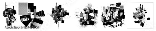 Vector Abstract geometric composition featuring fragmented shapes and textured blocks.