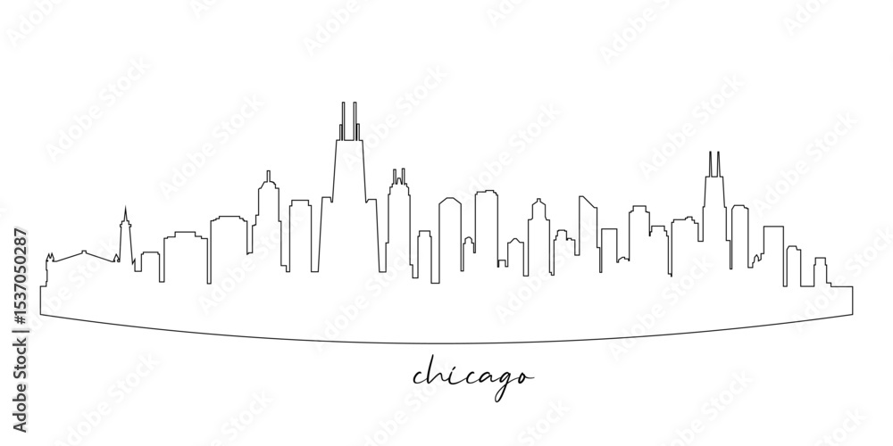 Fototapeta premium Chicago Skyline Silhouette. Chicago City. Black and White Silhouette of Chicago City. Vector Design Isolated on White Background
