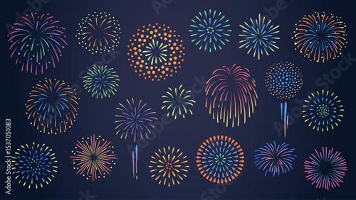 カラフルな花火のベクターイラストセット