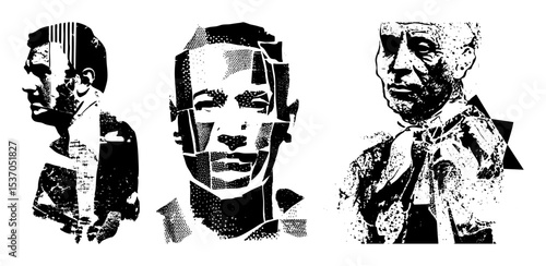 Vector Abstract portraits of prominent figures rendered in bold geometric vector style.