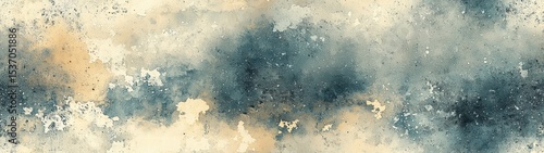 Watercolor Painting of Blue and Yellow Sky with Dreamy Clouds