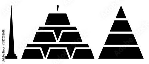 Vector Geometric pyramids and obelisk in black and white.