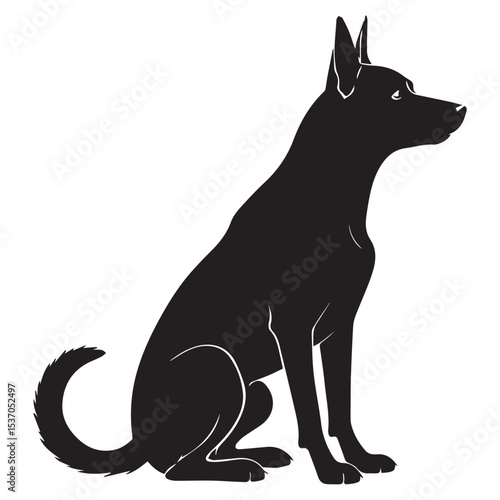 Black silhouette of a dog sitting sideways