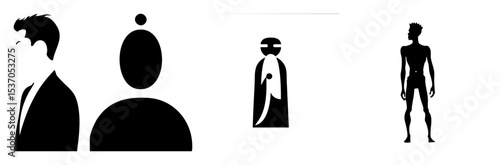 Vector Minimalist silhouettes depict diverse characters in a stark style.