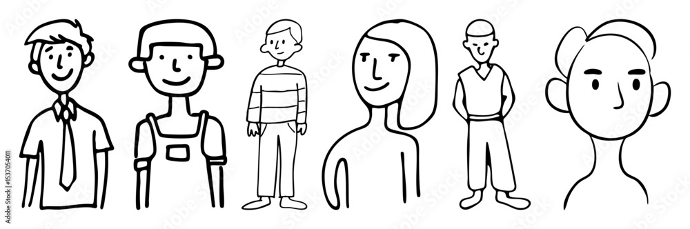 Vector Diverse group of cartoon people illustrations in a linear style. Vector Diverse group of cartoon people illustrations in a linear style.