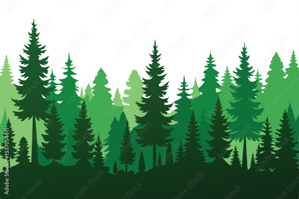 Obraz premium Lush Green Forest Silhouette Illustration Evergreen Trees in Varying Shades Depicting Dense Woodland