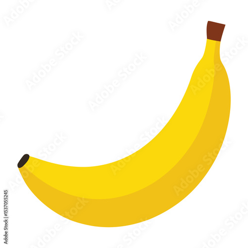 Single, Yellow Banana Fruit with Brown Ends Isolated on White Background
