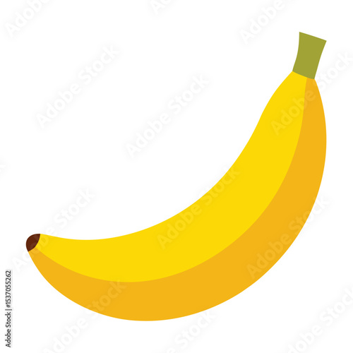 Single Yellow Banana Fruit with Green Stem on a White Background Illustration