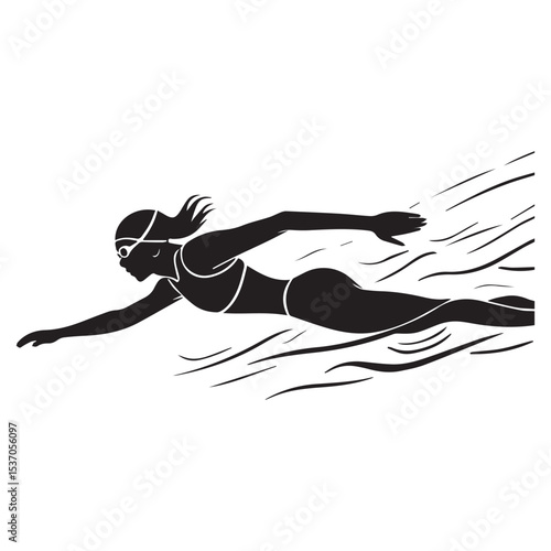 Silhouette of a female swimmer in freestyle stroke