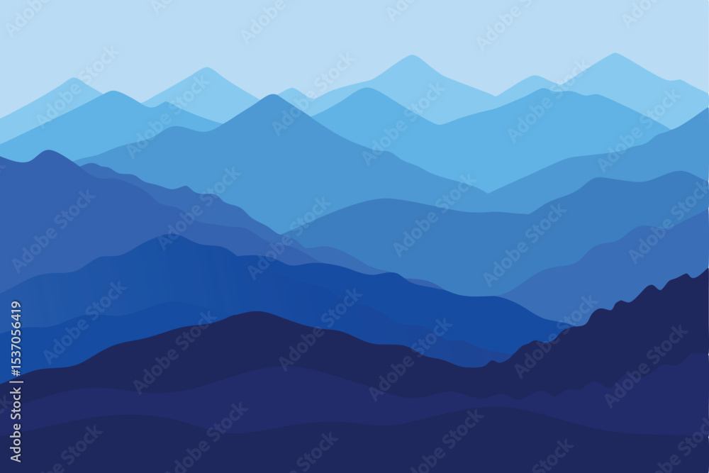 Obraz premium Blue Mountain Range Silhouette Layered Peaks Landscape Illustration Design