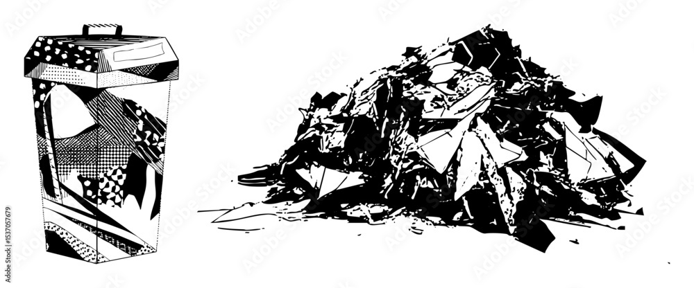 Fototapeta premium Vector Waste bin and refuse pile vector .