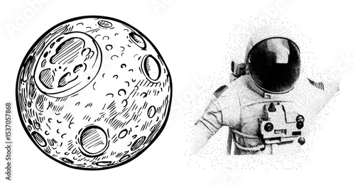 Vector Astronaut and lunar surface showcases space exploration.
