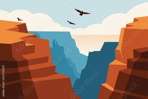 Grand Canyon Vista Birds Soaring Above Majestic Cliffs and Blue Landscape