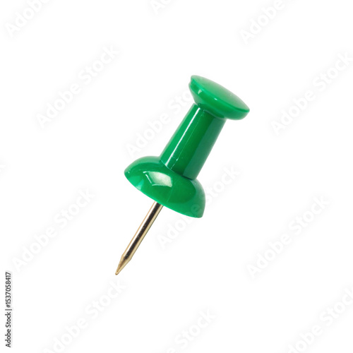 Green Push Pin Isolated on White Background
