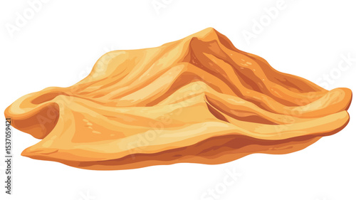 A digital illustration depicting an abstract pile of a golden-yellow fabric or substance.  The material is heavily crumpled and folded, creating a textured, uneven surface. The folds and wrinkles