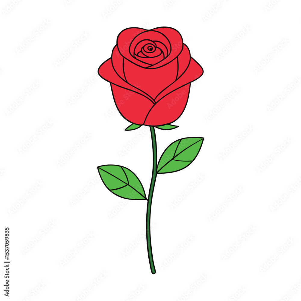 Red Rose with Green Leaves Illustration Floral Design Element Red Rose with Green Leaves Illustration Floral Design Element
