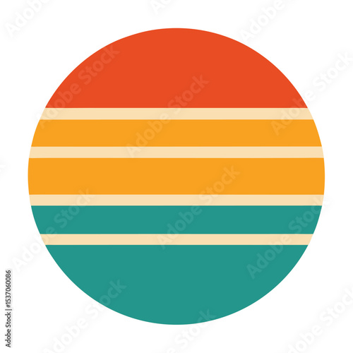 Retro Striped Circle Design with Red, Yellow, Tan, and Teal Hues Illustration