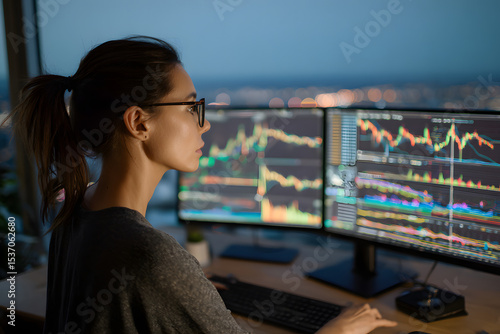 Woman Trading Stocks on Computer - Generative AI.