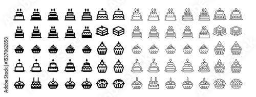 Cake Line Icon Set – Minimalist Vector Pictograms for Birthday, Wedding, Cupcakes & Desserts – Thin Linear Illustrations for Baking Apps, Menus & Packaging 