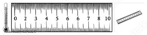 Vector Vintage measuring tools including a folding ruler and a straight ruler display numerical scales.