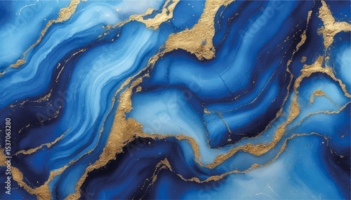 Abstract blue and gold marble fluid art texture