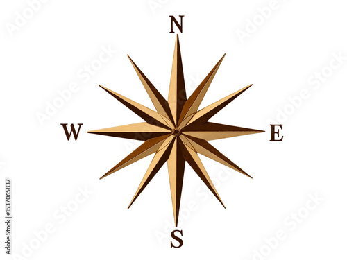 Golden compass rose star isolated on transparent background