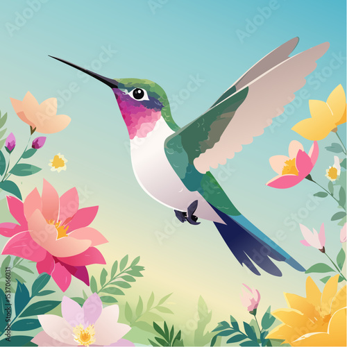 hummingbird and flowers