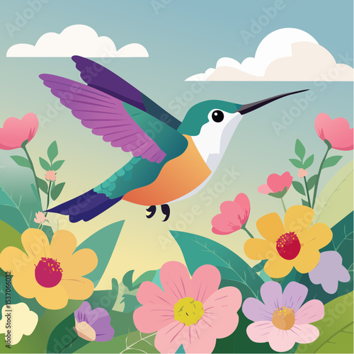 hummingbird and flowers