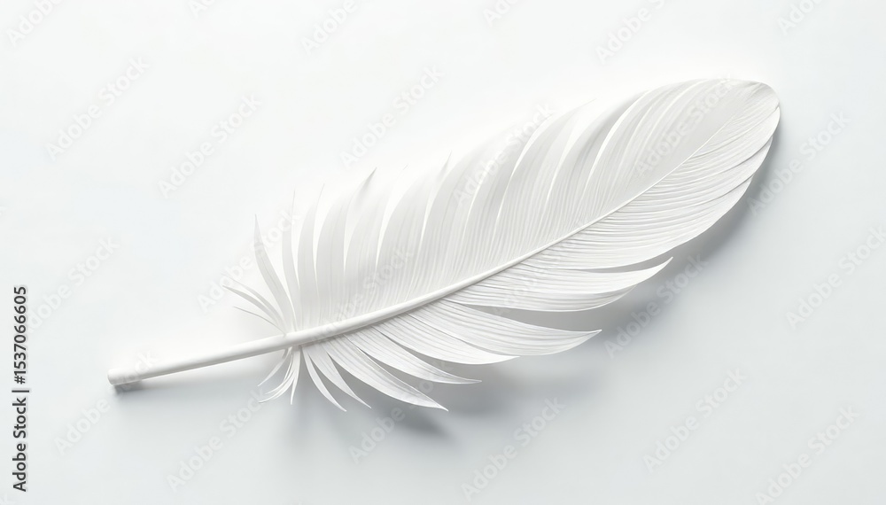 Obraz premium Crisp white feathers on seamless white background, design, photography, peaceful