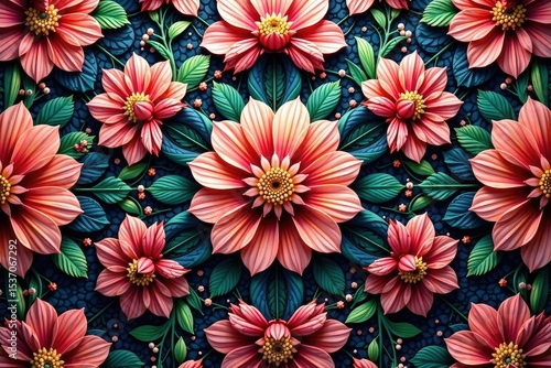 Intricate floral motif within a repeating hexagon pattern , background, vintage