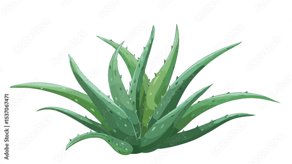 Digital illustration of an aloe vera plant against a white background. The illustration depicts a cluster of thick, succulent leaves radiating outward from a central point. Digital illustration of an aloe vera plant against a white background. The illustration depicts a cluster of thick, succulent leaves radiating outward from a central point.