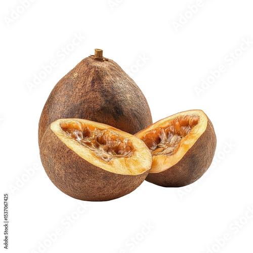 Delightful Monk Fruit Still Life: A delightful still life showcasing monk fruit, its textured skin and sweet pulp captured in a photo that celebrates nature's candy