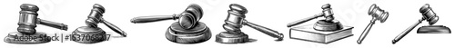 Vector Detailed illustrations of judicial gavels and sound blocks in various perspectives.