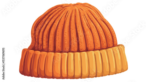 A digital illustration of an orange knit beanie hat. The hat is depicted in a close-up view, showcasing its ribbed texture and gradient shading from a brighter to a darker orange tone from top to