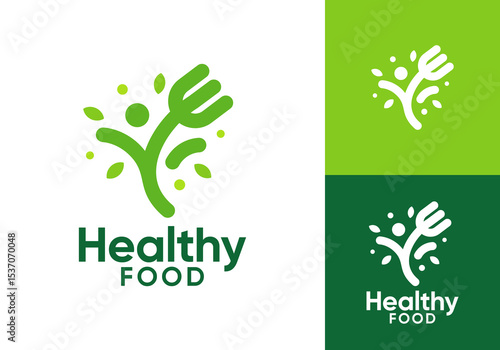 fork and leaf tree logo. happy health nature food vector design concept