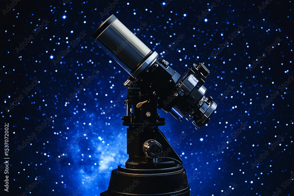 Professional telescope for space observation and astronomy research with galaxy background created using generative ai Professional telescope for space observation and astronomy research with galaxy background created using generative ai